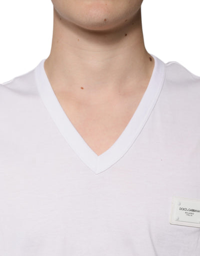 T-shirt à manches courtes et col en V avec logo blanc Dolce &amp; Gabbana