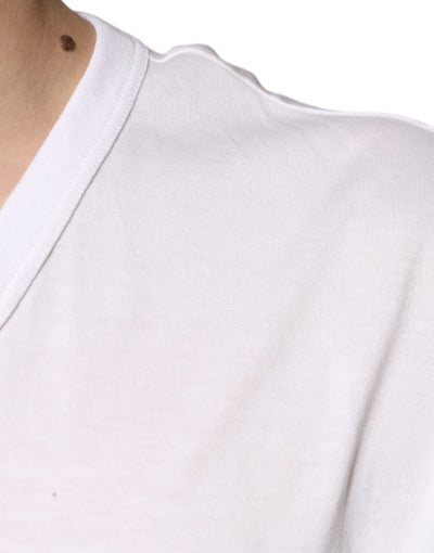 T-shirt à manches courtes et col en V avec logo blanc Dolce &amp; Gabbana