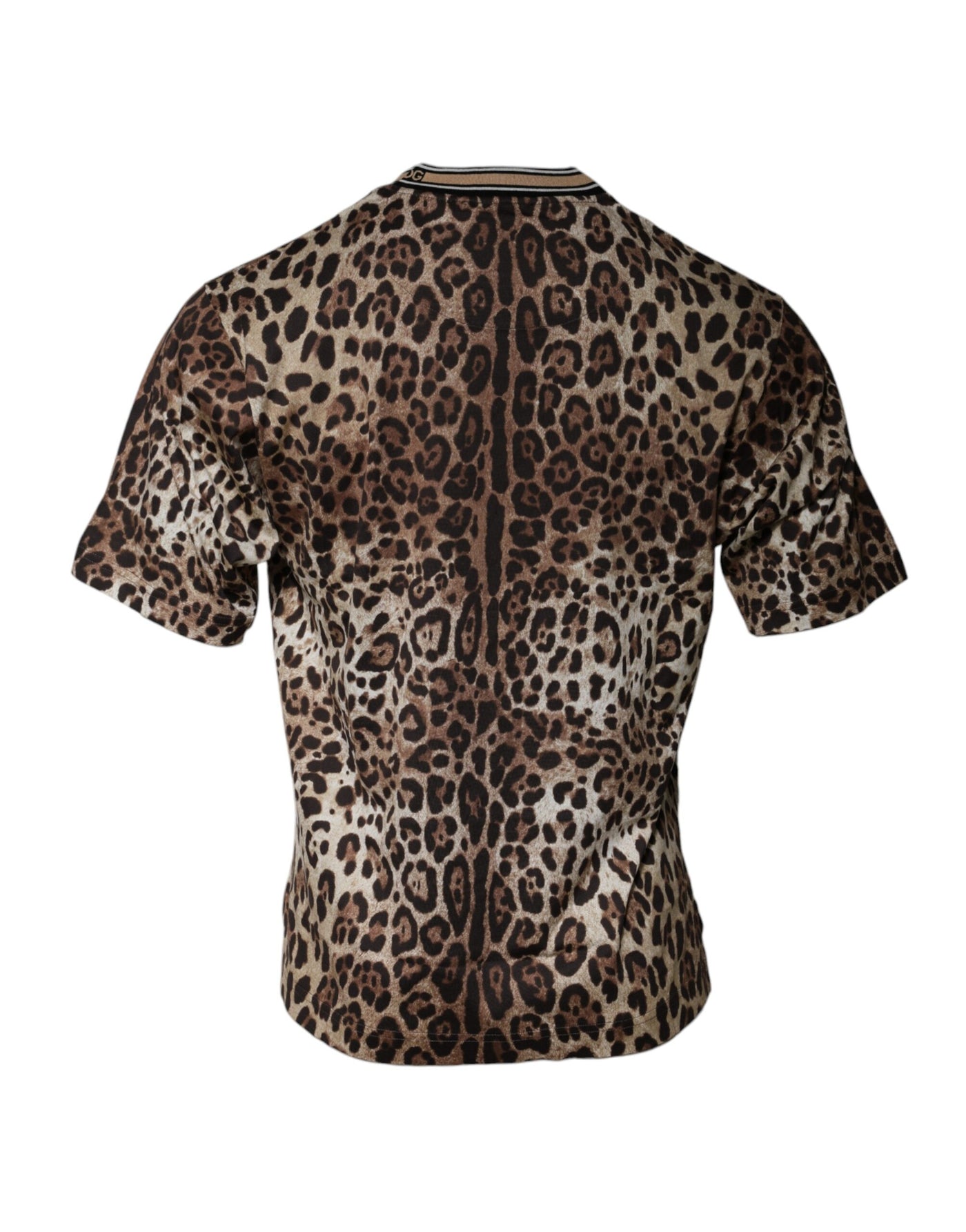 T-shirt ras du cou à manches courtes et imprimé léopard marron Dolce &amp; Gabbana