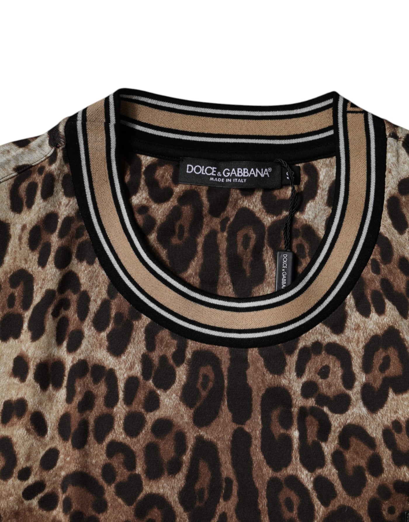 T-shirt ras du cou à manches courtes et imprimé léopard marron Dolce &amp; Gabbana