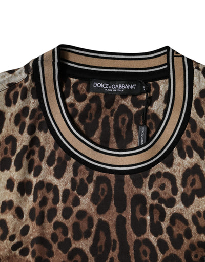 T-shirt ras du cou à manches courtes et imprimé léopard marron Dolce &amp; Gabbana