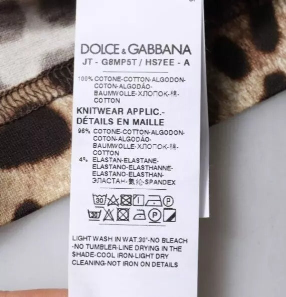 T-shirt ras du cou à manches courtes et imprimé léopard marron Dolce &amp; Gabbana