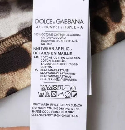 T-shirt ras du cou à manches courtes et imprimé léopard marron Dolce &amp; Gabbana