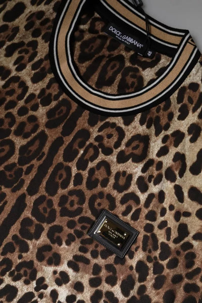 T-shirt ras du cou à manches courtes et imprimé léopard marron Dolce &amp; Gabbana
