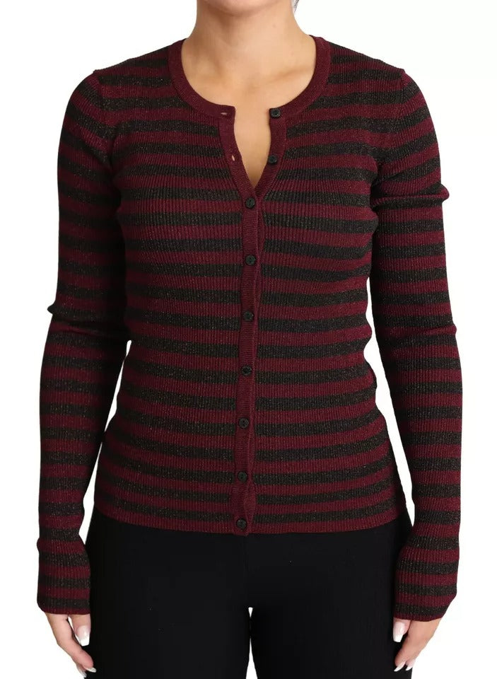 Pull cardigan à rayures noires et rouges Dolce &amp; Gabbana pour femme