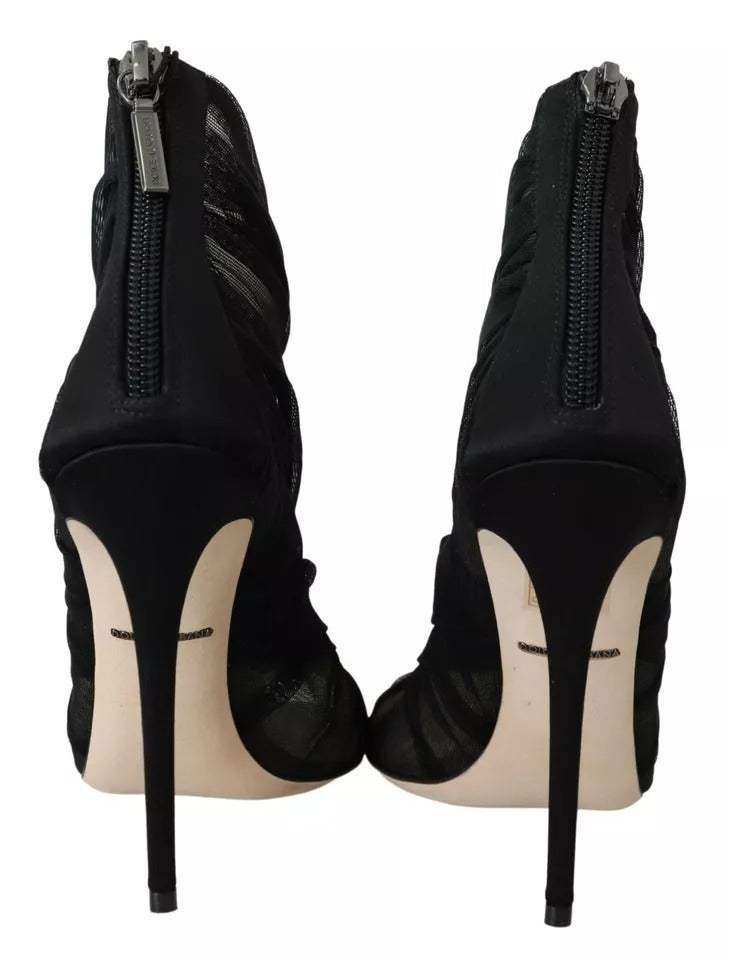 Bottines à talons aiguilles en tulle noir Dolce &amp; Gabbana