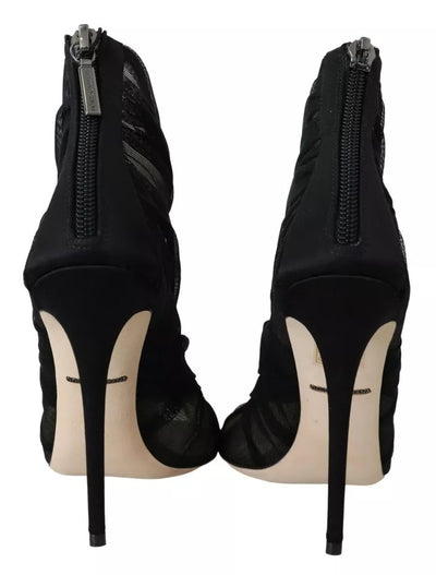 Bottines à talons aiguilles en tulle noir Dolce &amp; Gabbana