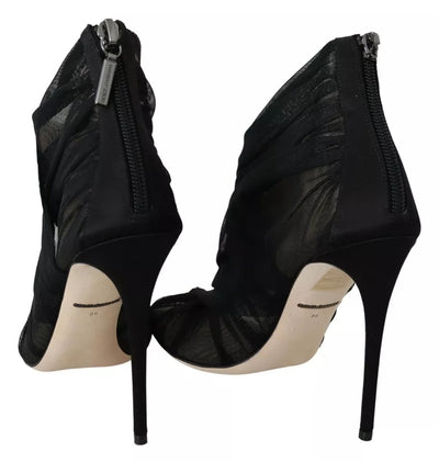 Bottines à talons aiguilles en tulle noir Dolce &amp; Gabbana