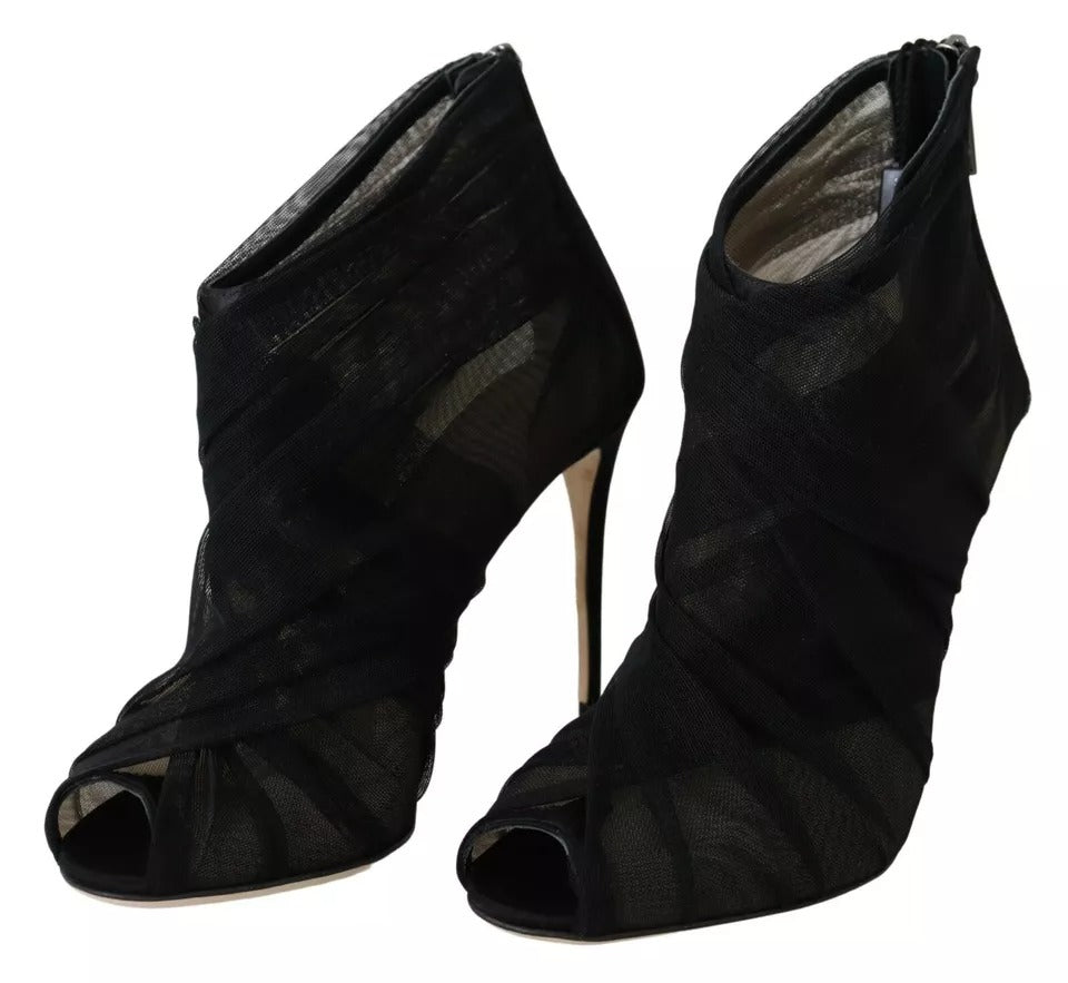 Bottines à talons aiguilles en tulle noir Dolce &amp; Gabbana