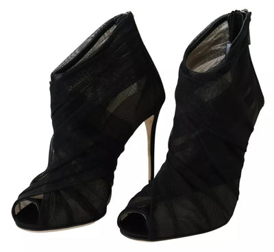 Bottines à talons aiguilles en tulle noir Dolce &amp; Gabbana