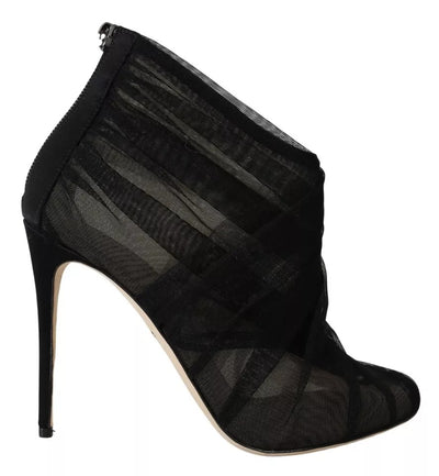 Bottines à talons aiguilles en tulle noir Dolce &amp; Gabbana