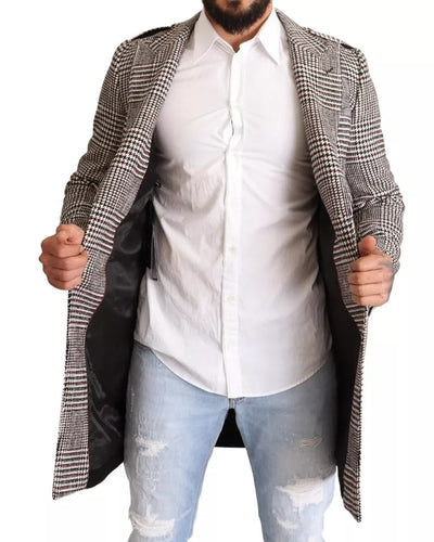 Trench-coat long à carreaux gris Dolce &amp; Gabbana