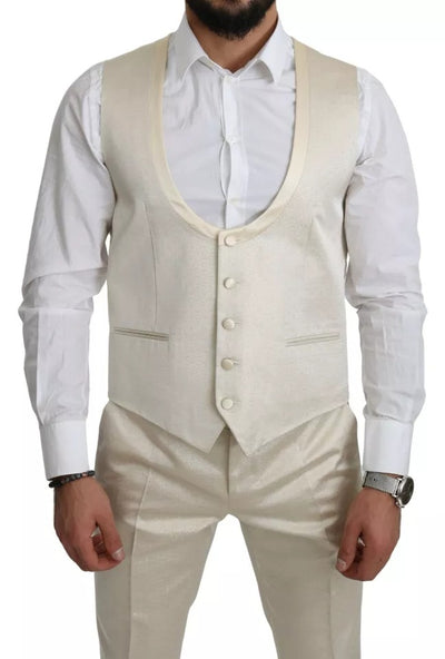 Dolce &amp; Gabbana Costume châle 3 pièces en laine beige crème SICILIA