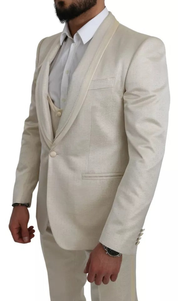 Dolce &amp; Gabbana Costume châle 3 pièces en laine beige crème SICILIA