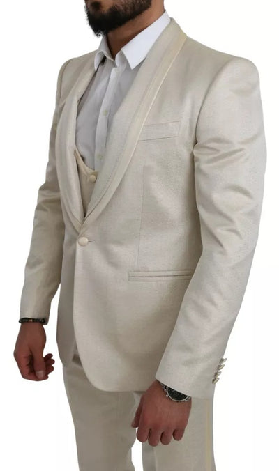 Dolce &amp; Gabbana Costume châle 3 pièces en laine beige crème SICILIA
