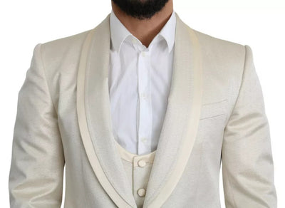 Dolce &amp; Gabbana Costume châle 3 pièces en laine beige crème SICILIA