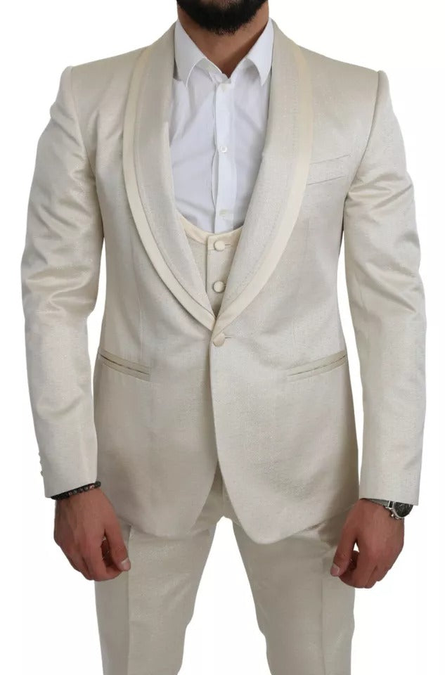 Dolce &amp; Gabbana Costume châle 3 pièces en laine beige crème SICILIA