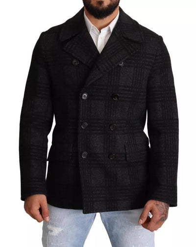 Dolce &amp; Gabbana Trench-coat noir à carreaux en laine