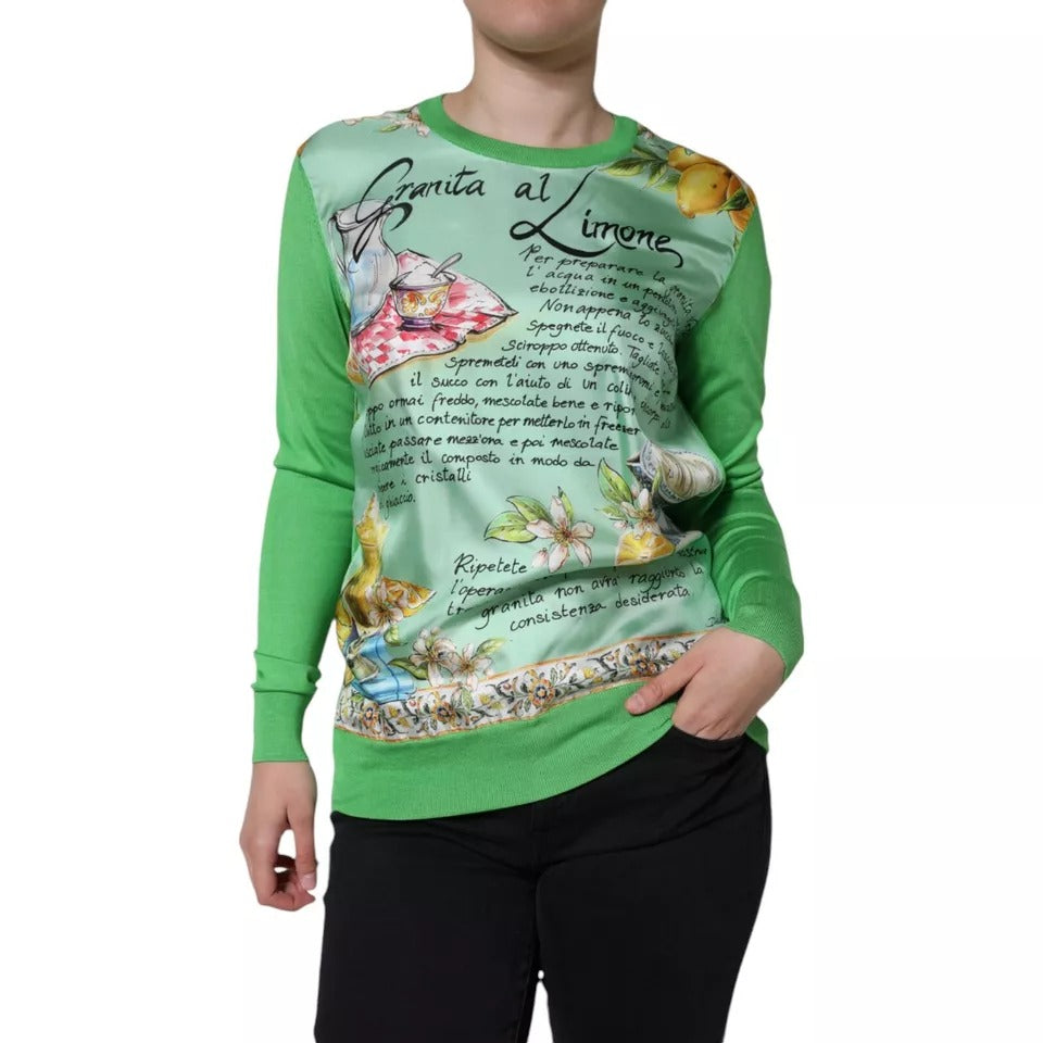Pull à manches longues en soie verte Granita Al Limone de Dolce &amp; Gabbana
