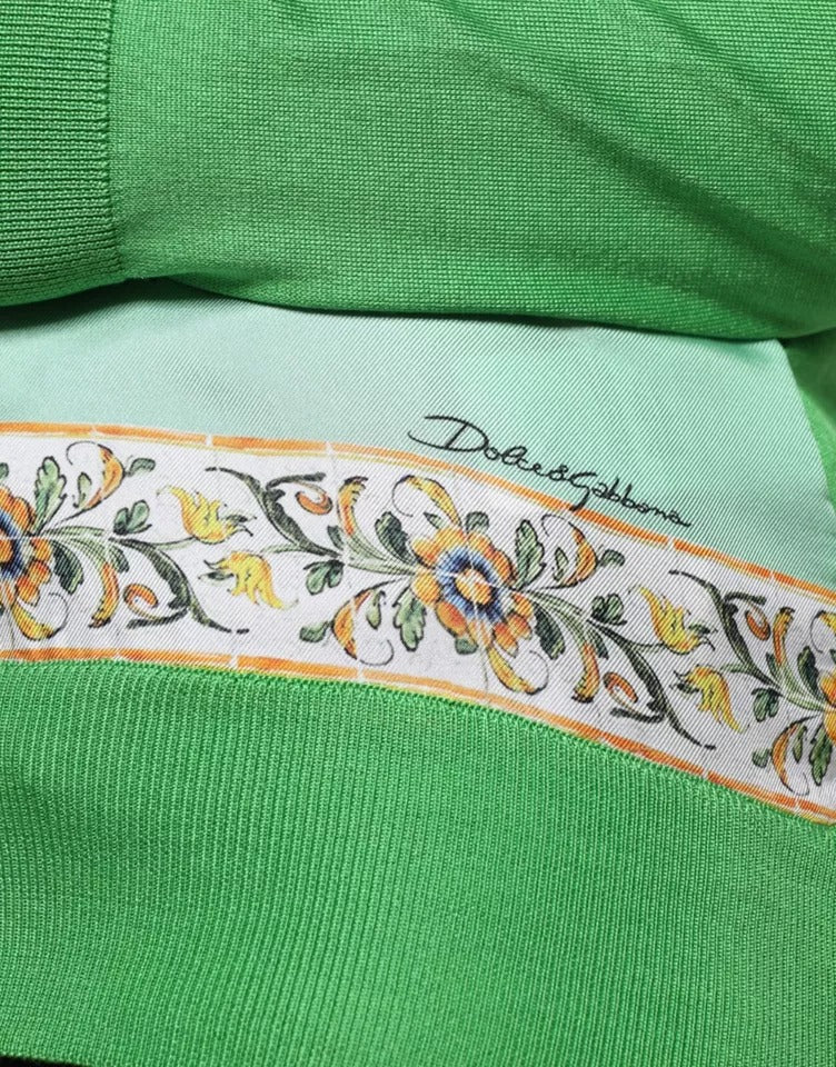 Pull à manches longues en soie verte Granita Al Limone de Dolce &amp; Gabbana