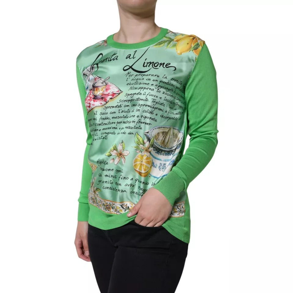 Pull à manches longues en soie verte Granita Al Limone de Dolce &amp; Gabbana