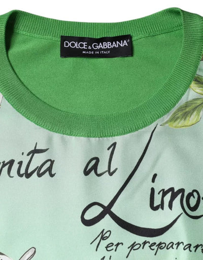 Pull à manches longues en soie verte Granita Al Limone de Dolce &amp; Gabbana