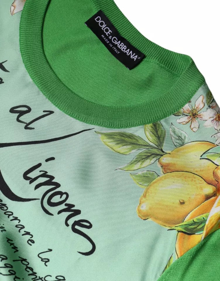 Pull à manches longues en soie verte Granita Al Limone de Dolce &amp; Gabbana