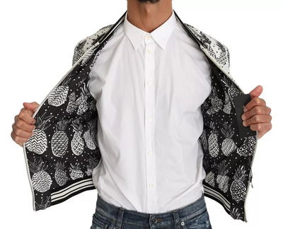 Dolce &amp; Gabbana Blouson Bomber Ananas Blanc Noir
