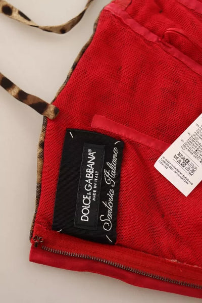 Dolce &amp; Gabbana Bruine Luipaard Rode Tule Schede Midi-jurk