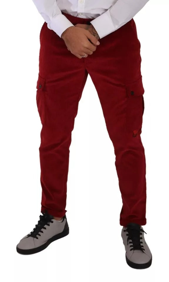 Dolce &amp; Gabbana Rode Corduroy Katoenen Cargo Skinny Broek