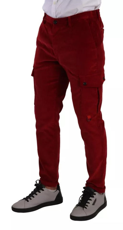 Dolce &amp; Gabbana Rode Corduroy Katoenen Cargo Skinny Broek