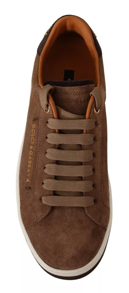 Baskets basses Dolce &amp; Gabbana en daim marron avec logo pour homme