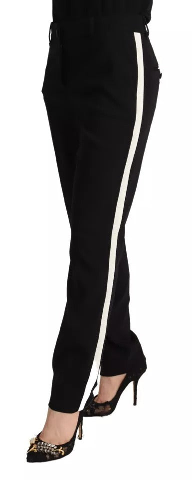 Pantalon fuselé en laine à rayures noires et blanches Dolce &amp; Gabbana