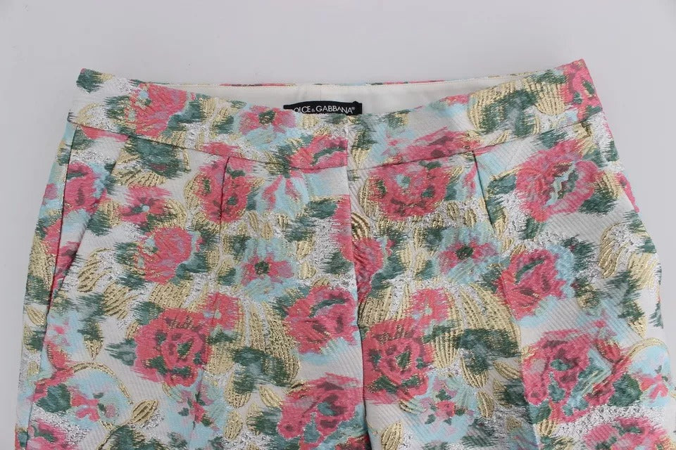 Pantalon en brocart fleuri blanc et rose Dolce &amp; Gabbana