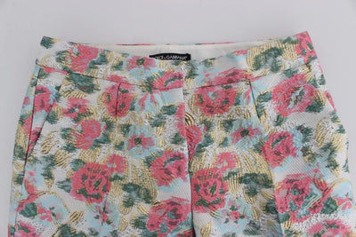 Pantalon en brocart fleuri blanc et rose Dolce &amp; Gabbana
