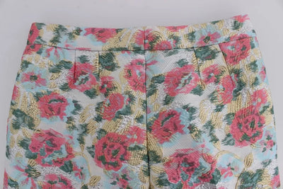 Pantalon en brocart fleuri blanc et rose Dolce &amp; Gabbana