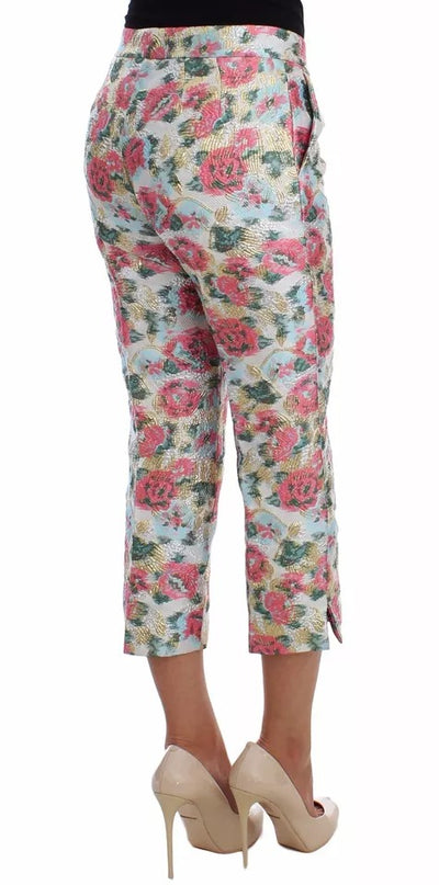 Pantalon en brocart fleuri blanc et rose Dolce &amp; Gabbana