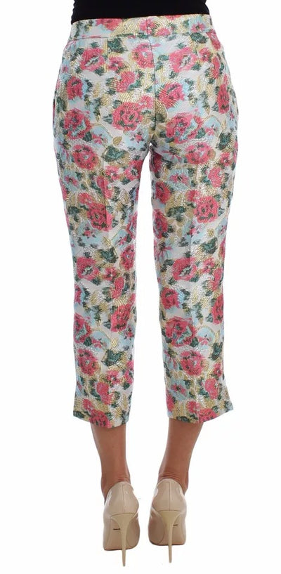 Pantalon en brocart fleuri blanc et rose Dolce &amp; Gabbana