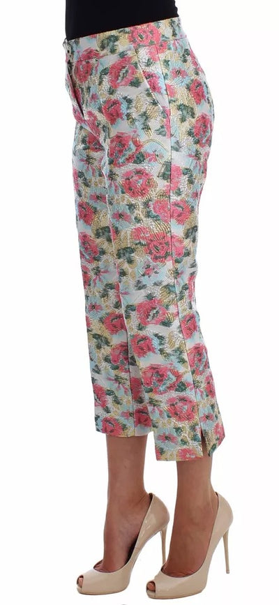 Pantalon en brocart fleuri blanc et rose Dolce &amp; Gabbana