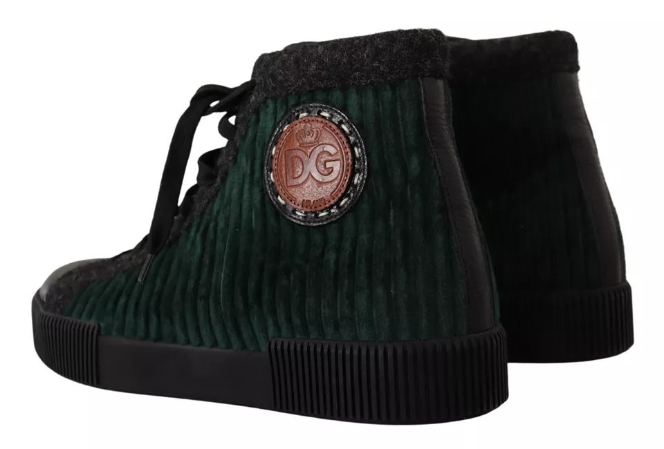 Baskets montantes en velours côtelé vert Dolce &amp; Gabbana pour homme
