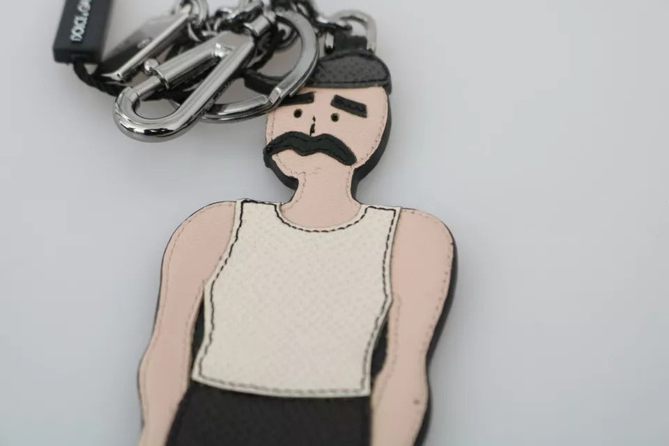 Dolce &amp; Gabbana zwarte leren sleutelhanger met visserslogo