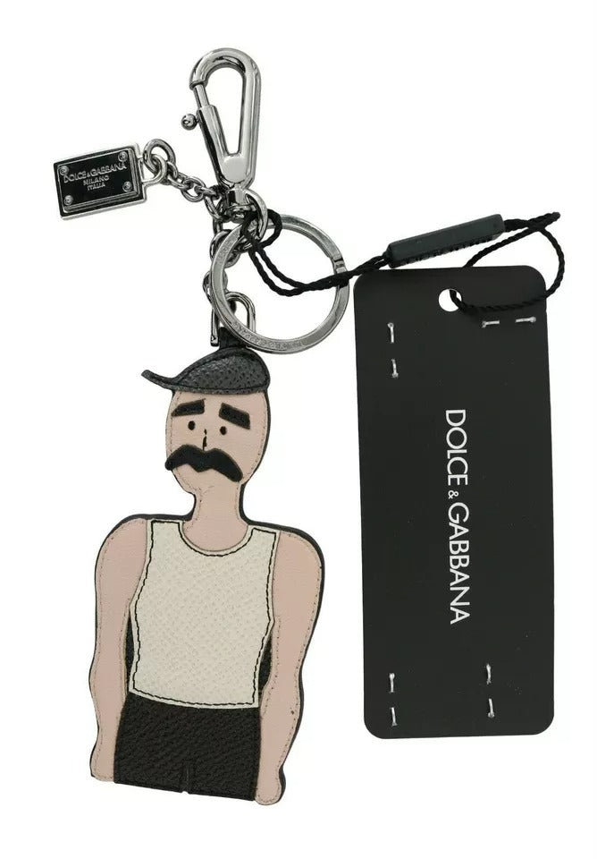 Dolce &amp; Gabbana zwarte leren sleutelhanger met visserslogo