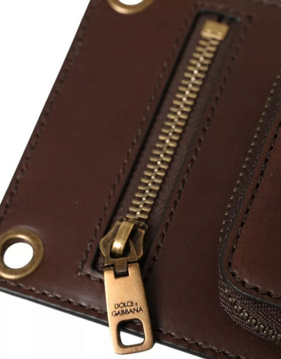 Dolce &amp; Gabbana Bruine Kalfsleren Portemonnee met Ritssluiting en Logo Schouderband
