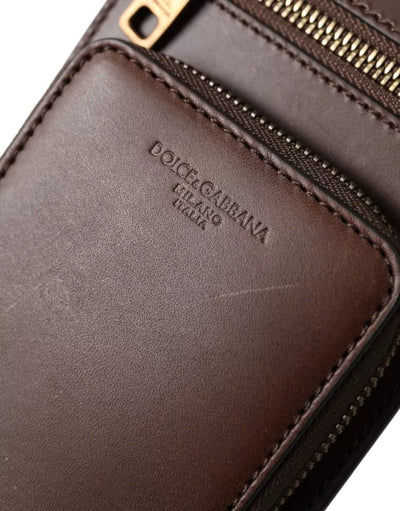 Dolce &amp; Gabbana Bruine Kalfsleren Portemonnee met Ritssluiting en Logo Schouderband