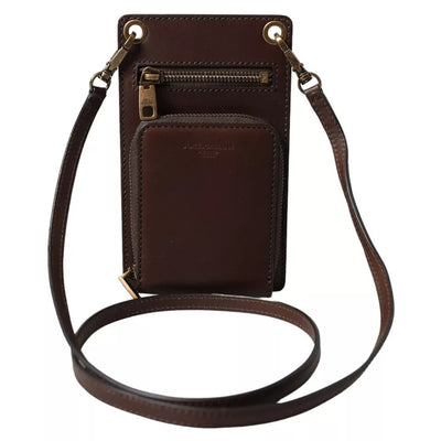 Dolce &amp; Gabbana Bruine Kalfsleren Portemonnee met Ritssluiting en Logo Schouderband
