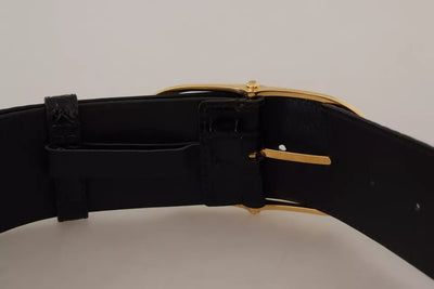 Dolce &amp; Gabbana Zwarte Brede Leren Riem met Gouden Metalen Gesp en Embossing