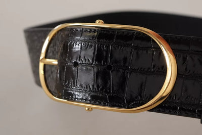 Dolce &amp; Gabbana Zwarte Brede Leren Riem met Gouden Metalen Gesp en Embossing