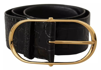 Dolce &amp; Gabbana Zwarte Brede Leren Riem met Gouden Metalen Gesp en Embossing