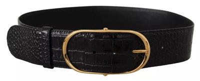 Dolce &amp; Gabbana Zwarte Brede Leren Riem met Gouden Metalen Gesp en Embossing