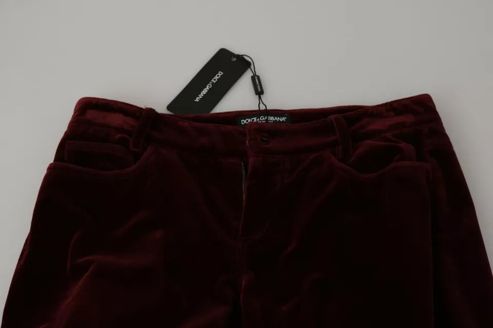 Pantalon slim stretch en velours bordeaux Dolce &amp; Gabbana